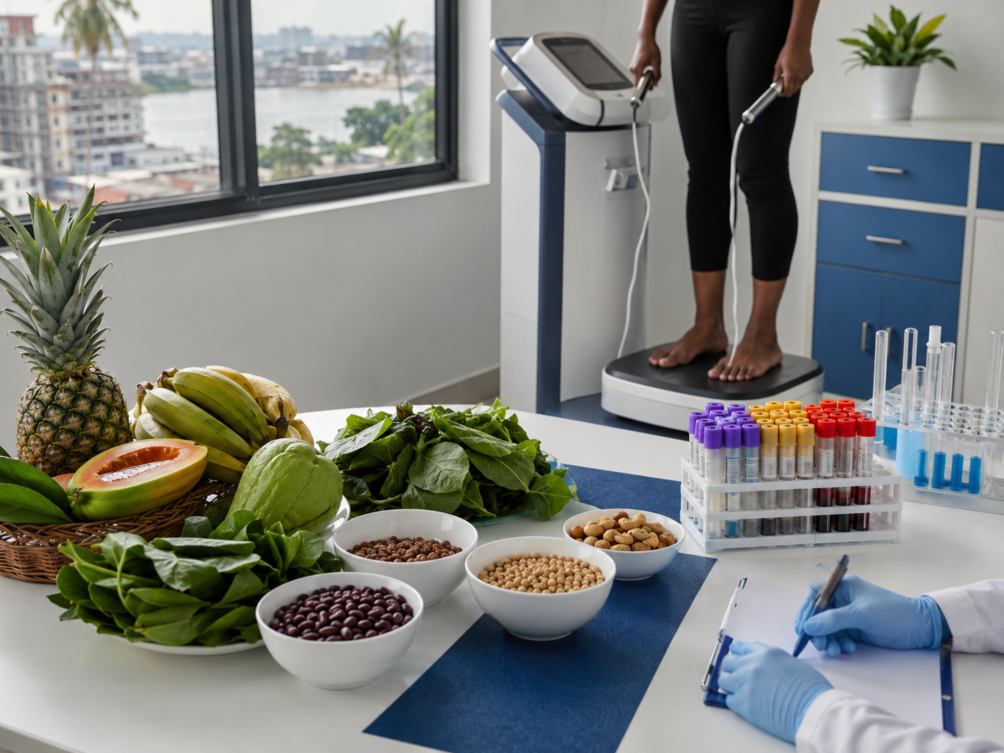 Étude nutritionnelle associant composition corporelle, aliments locaux et analyses biologiques
